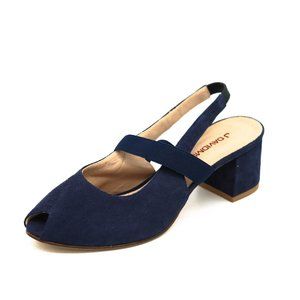 Slingback Blue Peep-toe Casual Teacher Heels.